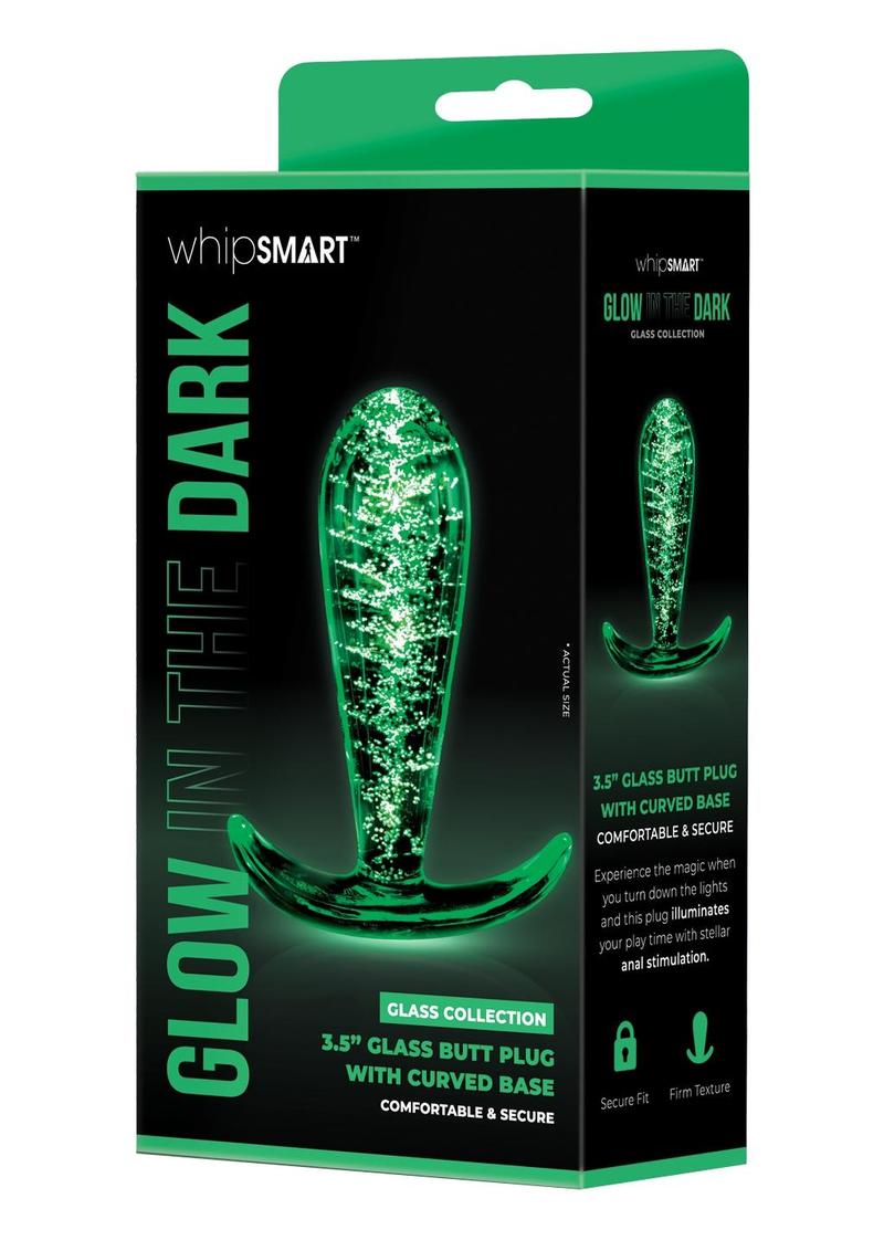Glow In The Dark 3.5" Glass Butt Plug with Curved Base Whipsmart Glow In The Dark 3.5" Glass Butt Plug with Curved Base Whipsmart