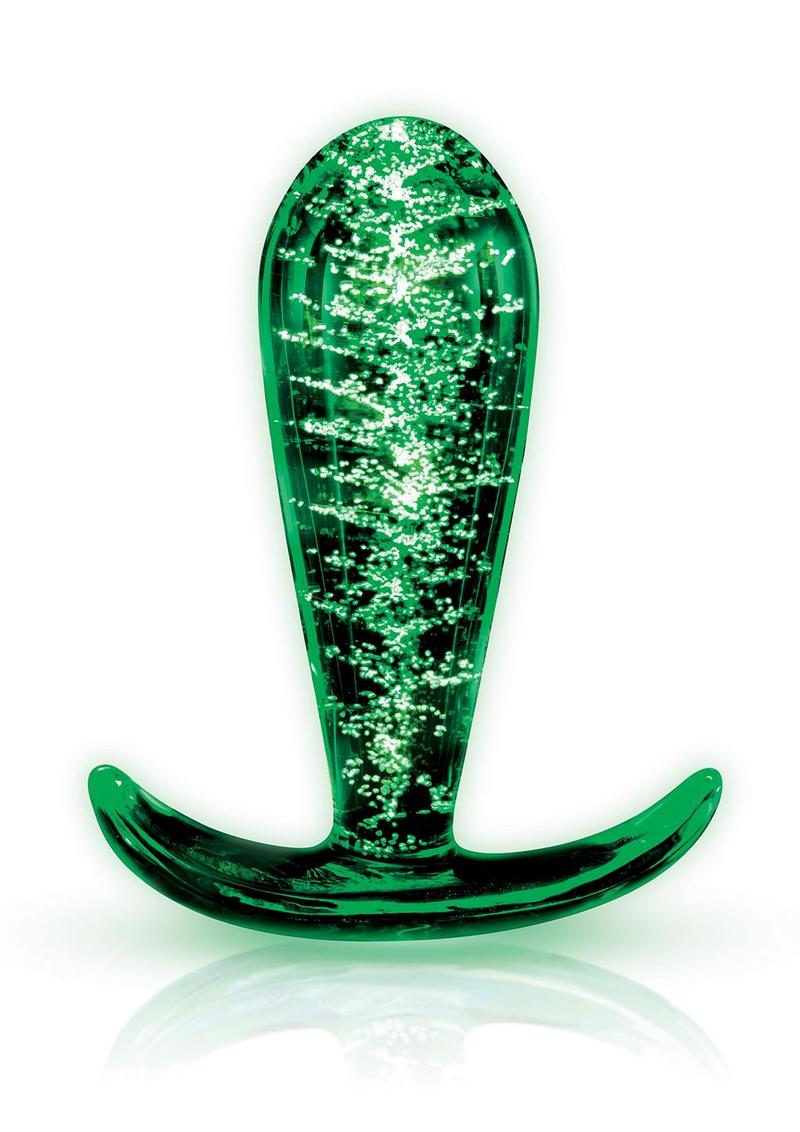 Glow In The Dark 3.5" Glass Butt Plug with Curved Base Whipsmart Glow In The Dark 3.5" Glass Butt Plug with Curved Base Whipsmart