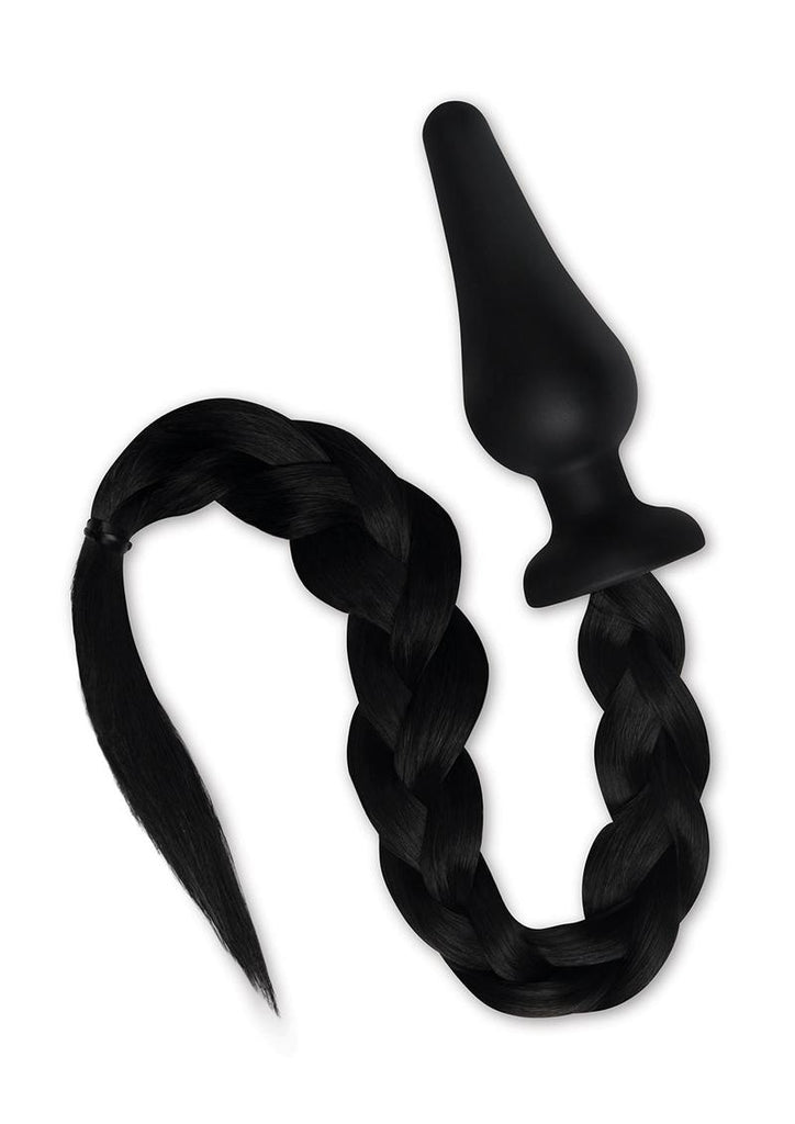 4.5 Silicone Plug W/ Black Pony Tail - Black