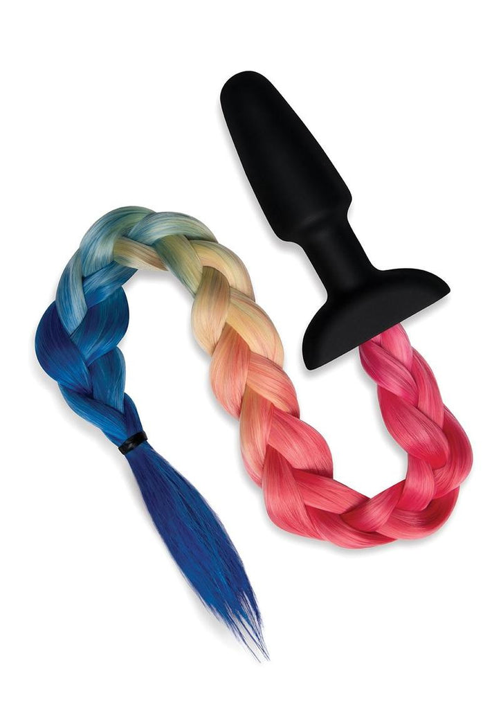 4.9 Silicone Plug W/ Unicorn Tail - Black/Rainbow