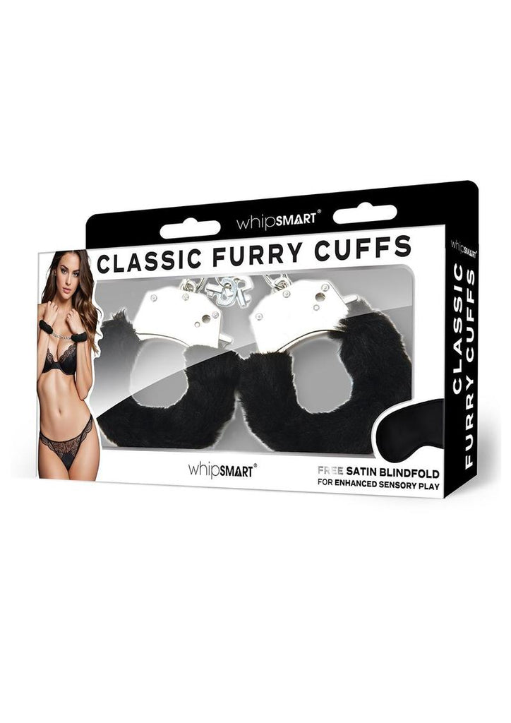 Furry Cuffs with Eye Mask - Black