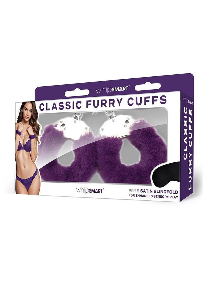 Furry Cuffs with Eye Mask - Purple