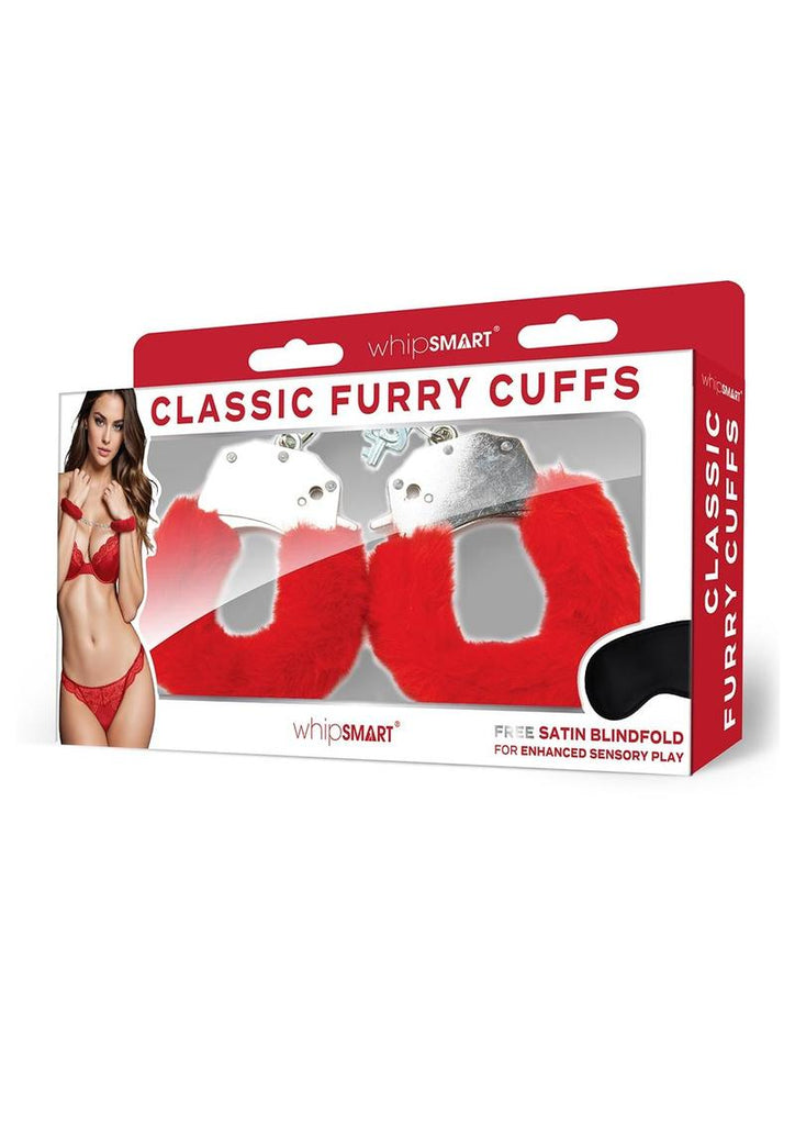 Furry Cuffs with Eye Mask - Red