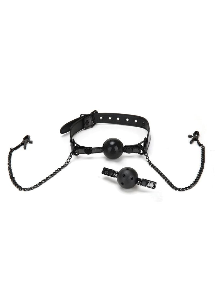 WhipSmart Diamond Ball Gag W Nipple Clips - Black
