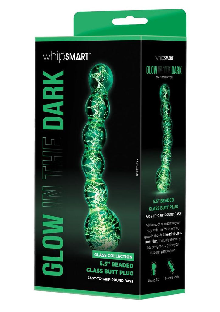 WhipSmart Glow In The Dark Beaded Sensual Glass Dildo - Clear/Glow In The Dark