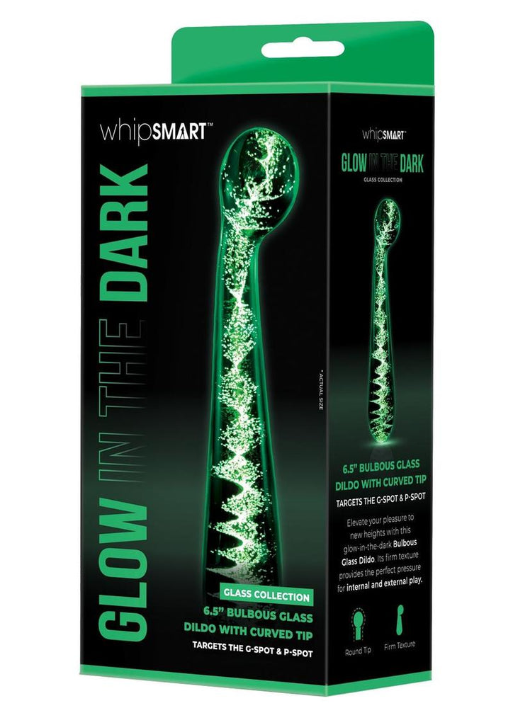 WhipSmart Glow In The Dark G-Spot Glass Dildo - Clear/Glow In The Dark