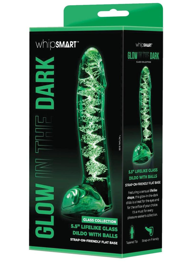 WhipSmart Glow In The Dark Glass Dildo - Clear/Glow In The Dark
