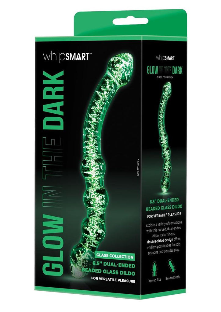 WhipSmart Glow In The Dark Sensual Glass Beaded Dildo - Clear/Glow In The Dark
